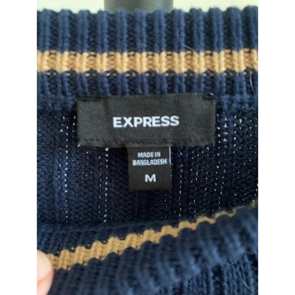 EXPRESS Navy Blue Cable Knit Crew Neck Sweater Men's Medium Cotton